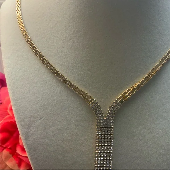 Nordstrom 14k Gold over Silver Cascade crystal Necklace - Picture 3 of 9